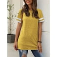 thumbnail image 5 of TEMOFON Color Block T Shirt for Womens Short Sleeve Top Casual Tunic Tops Crew Neck Striped Shirts Yellow Tee 2025, 5 of 6