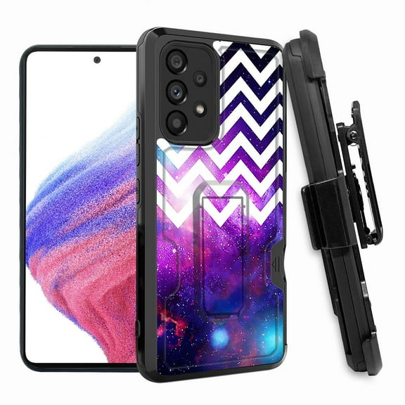 ANJ Rugged Shockproof Hoster Case w/Card Slot, Kickstand Tempered Glass Cover for Samsung Galaxy A33 5G - Galaxy Chevron