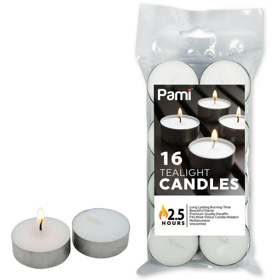 PAMI Tealight Candles Unscented Paraffin Small Candles in Bulk, 16-Pack