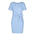 thumbnail image 4 of Vestido sólido de cuello redondo de manga corta de playa casual de verano para mujer Fridja  qw2931, 4 of 8