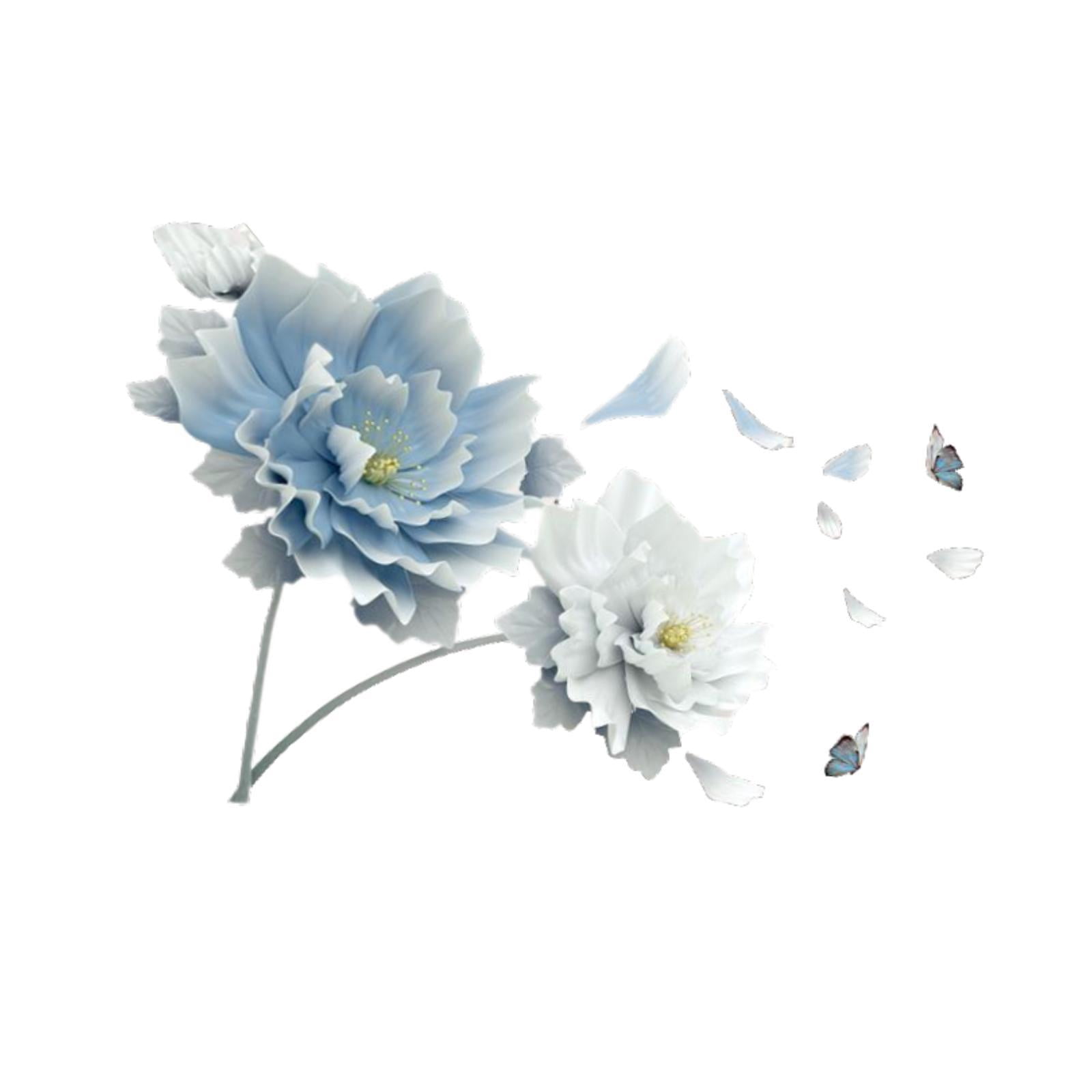 TISHITA Wall Decal Murals Vintage PVC, Removable Wall Sticker Wall Art Decor for Corridor Office Room, Home Decoration Blue White Flowers
