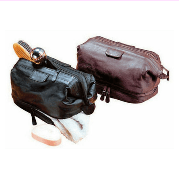 Winn Leather Travel Kit with Bottom Storage Pocket 6466 - Black