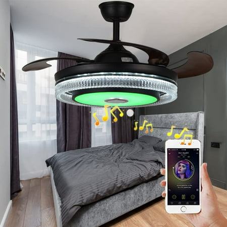

FINE MAKER Ceiling Fan with Lights Bluetooth Remote Control Black Fandelier Retractable Blades 7 Color LED 6 Speed Wind Chandelier Fan for Dining Living Room Bedroom 42
