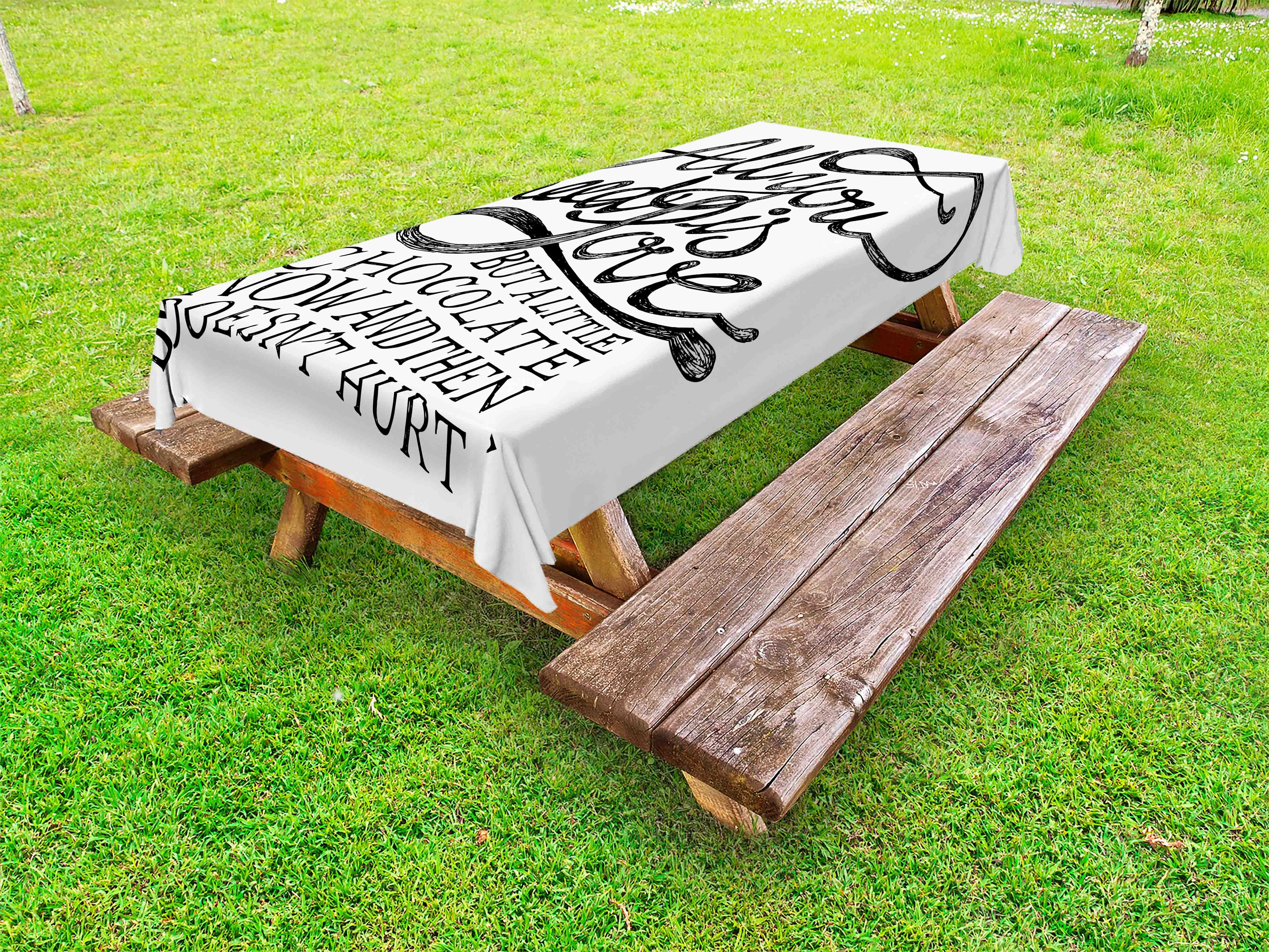 Quote Outdoor Tablecloth, "All You Need is Love" Calligraphy Comic Fun