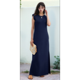 thumbnail image 5 of 2025 Women Summer Round Neck Casual Loose Split Wrinkle-Free Long Maxi Vacation Dress with Pockets, 5 of 9