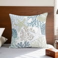 thumbnail image 4 of Blue Coral Coastal Pillow Covers 18x18 Inch, Summer Beach Ocean Starfish Conch Linen Pillowcase with Invisible Zipper, Decorative Throw Pillow Covers Cushion Case for Couch Sofa Bed Living Room, 4 of 9