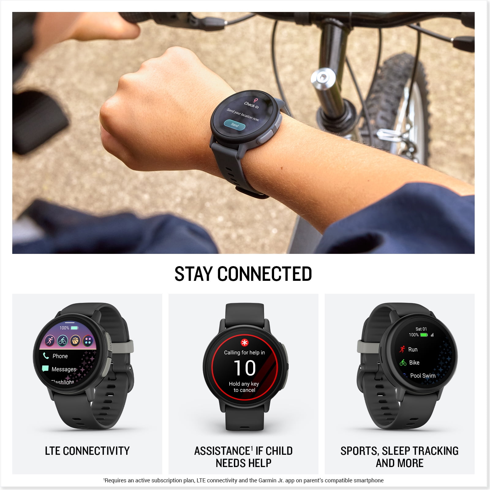 Garmin Bounce 2 (Slate Gray) Kids GPS Smartwatch Gift Box Bundle with PlayBetter HD Screen Protectors, Wall Adapter & Hard Case