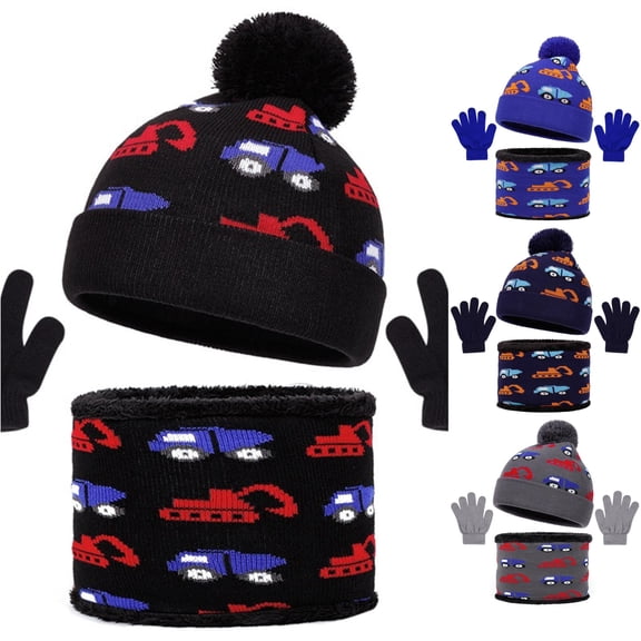 TBWNWG Winter Knitted Scarf Hat Set for Kids Neck Warmer Thermal Touchscreen Mittens Cold Weather,One Size