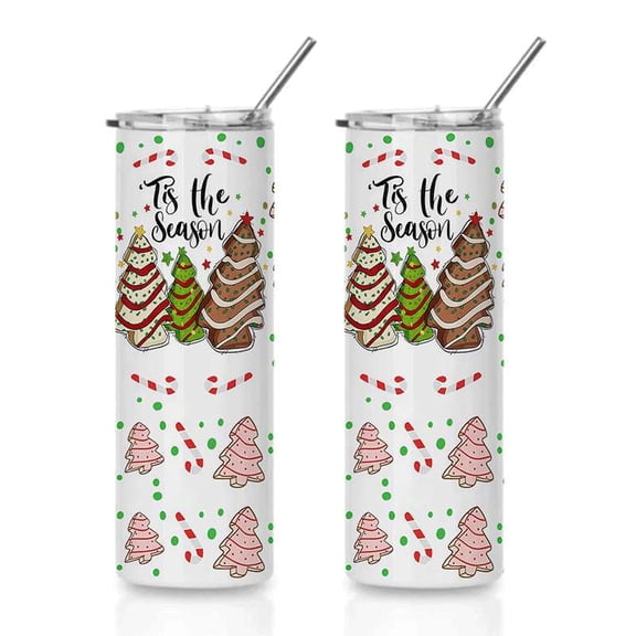 Christmas Cookie Tree Stainless Steel Tumbler with Straw, Leak-Proof Lid, Double-Wall Insulated Travel Mug, Holiday Gingerbread & Candy Cane Design