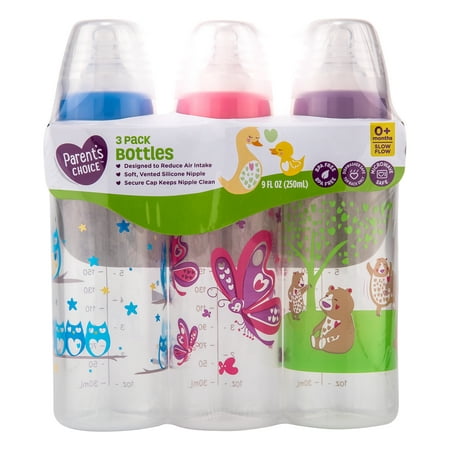 Parent's Choice Baby Bottles, 9 fl oz, 3 Count - Colors May