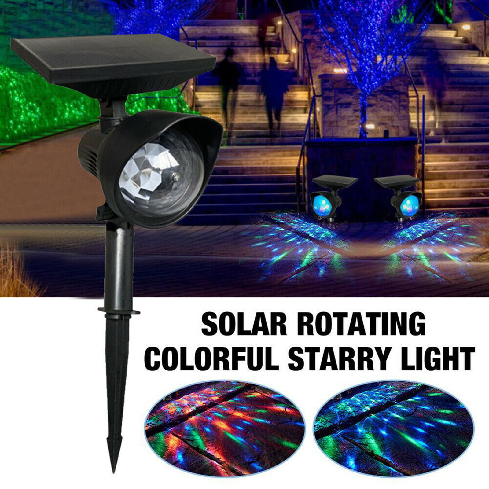 Solar Colorful Rotating LED Projection Light Garden Lamp Outdoor Lawn Landscape 
