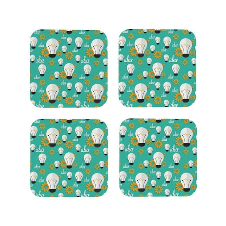 

Leather Coasters Set of 4 - Light Bulb Pattern gear Lightweight Non-Slip Drink Coasters for Desk Anti-Scalding Desk Cup Coasters for Office Table Decor Square