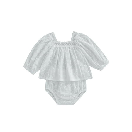 

Suanret Newborn Baby Girls Summer Clothes Lace Flower Hollow Long Sleeve Shirts Tops+Shorts Casual Outfits White 0-6 Months