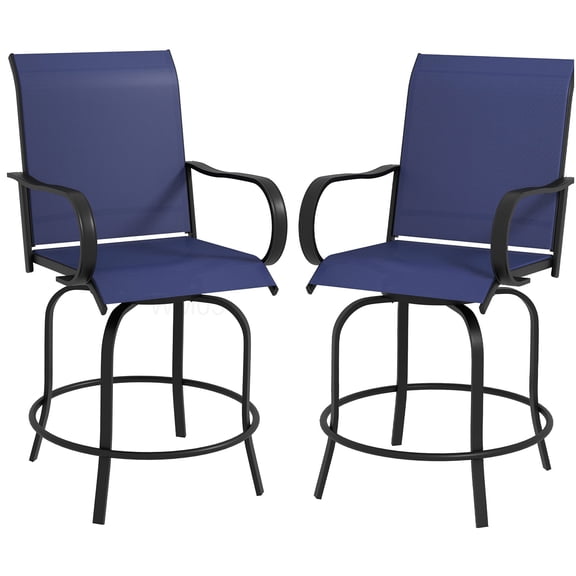 Set of 2 Outdoor Swivel Bar Height Chairs with Arms, Breathable Mesh Patio Stools, 360 Rotating Design, All-Weather Metal Frame for Deck, Porch, Blue