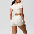 thumbnail image 6 of HAPIMO Women's Workout Sets Casual Comfy Trasuits Slim Fitted Short Sleeve Crop Tops High Waisted Tummy Control Spandex Booty Volleyball Shorts for Yoga Dance White XL, 6 of 6