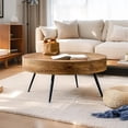 thumbnail image 5 of SUDICA 31.5 in Round Coffee Table, Rustic Wood Grain Finish with Black Metal Legs for Living Room, 5 of 10