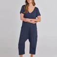 thumbnail image 2 of Loopsun Womens Pants, Fashion Women Casual Short Sleeve Jumpsuit Solid Jumpsuits Wide Pocket Leg Pant Navy XXL, 2 of 5