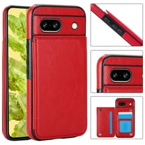 For Google Pixel 8A Wallet Case with Card Holder, Premium PU Leather Kickstand Credit Card Slots Case,[RFID Blocking] Double Magnetic Clasp Back Flip Durable Shockproof Cover, Red
