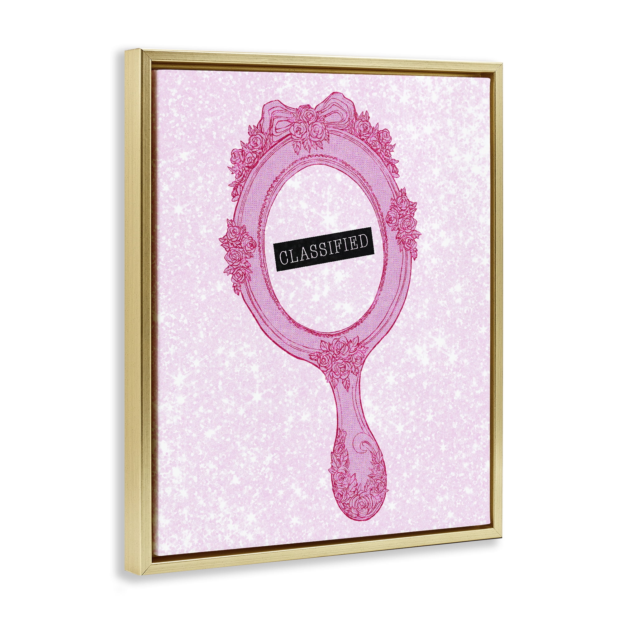 Stupell Industries Classified Ornate Pink Mirror Gold Framed Floater Canvas Wall Art, design by Ziwei Li