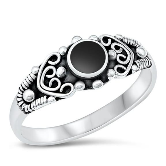 CHOOSE YOUR COLOR Bali Simulated Black Onyx Boho Ring .925 Sterling Silver Band CZ Female Size 10