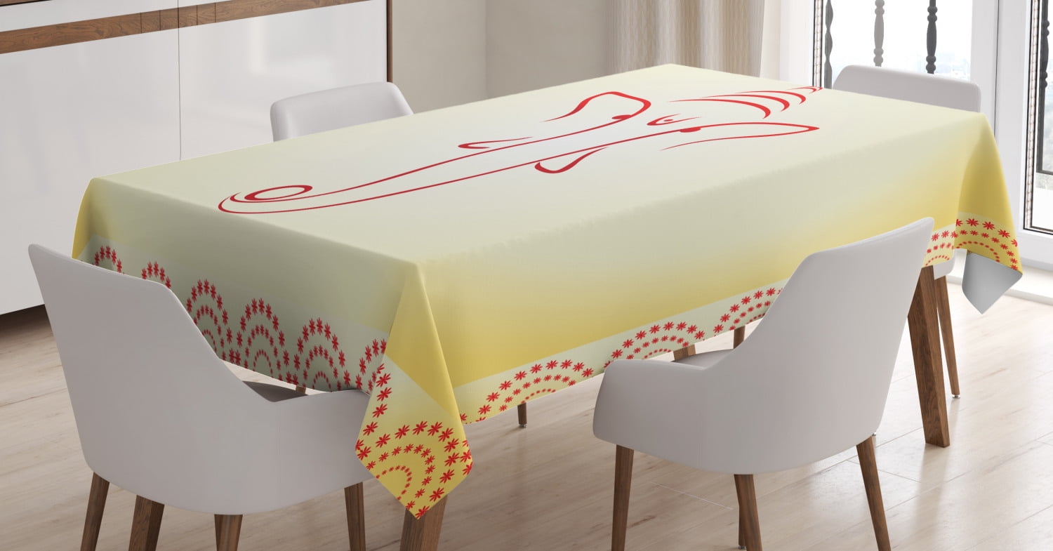Hippie Tablecloth, Doodle Portrait in Abstract Arabesque Traditional