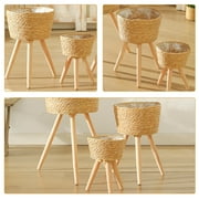 Plant Pot Rack Pots Stand Floor Planter Wicker Flower Stool Kitchen Decorations Corner Frame Wooden