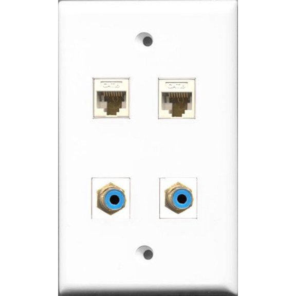 RiteAV - 2 Port RCA Blue 2 Port Cat6 Ethernet White Wall Plate
