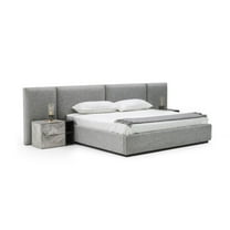 Benjara Noe Minn King Size Platform Bed with Gray Upholstered Tufted Wall Headboard