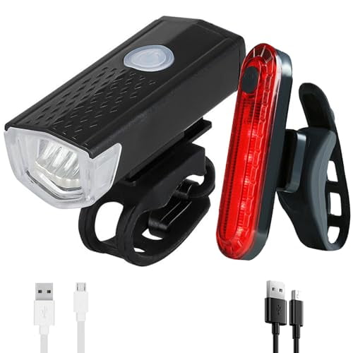 Ultra Bright Rechargeable Bike Light Set Bicycle Front Headlight and Back Rear Taillight Cycling Night Essential Waterproof Warning Flash Light MTB Accessories for Kids Men Women Adults