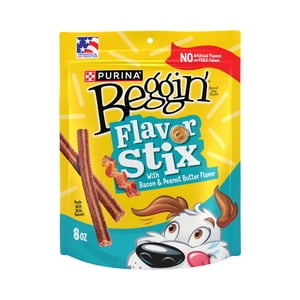 Image of Purina Beggin  Flavor Stix Dog Treats with Real Bacon & Peanut Butter Tender Chews  8 oz Pouch