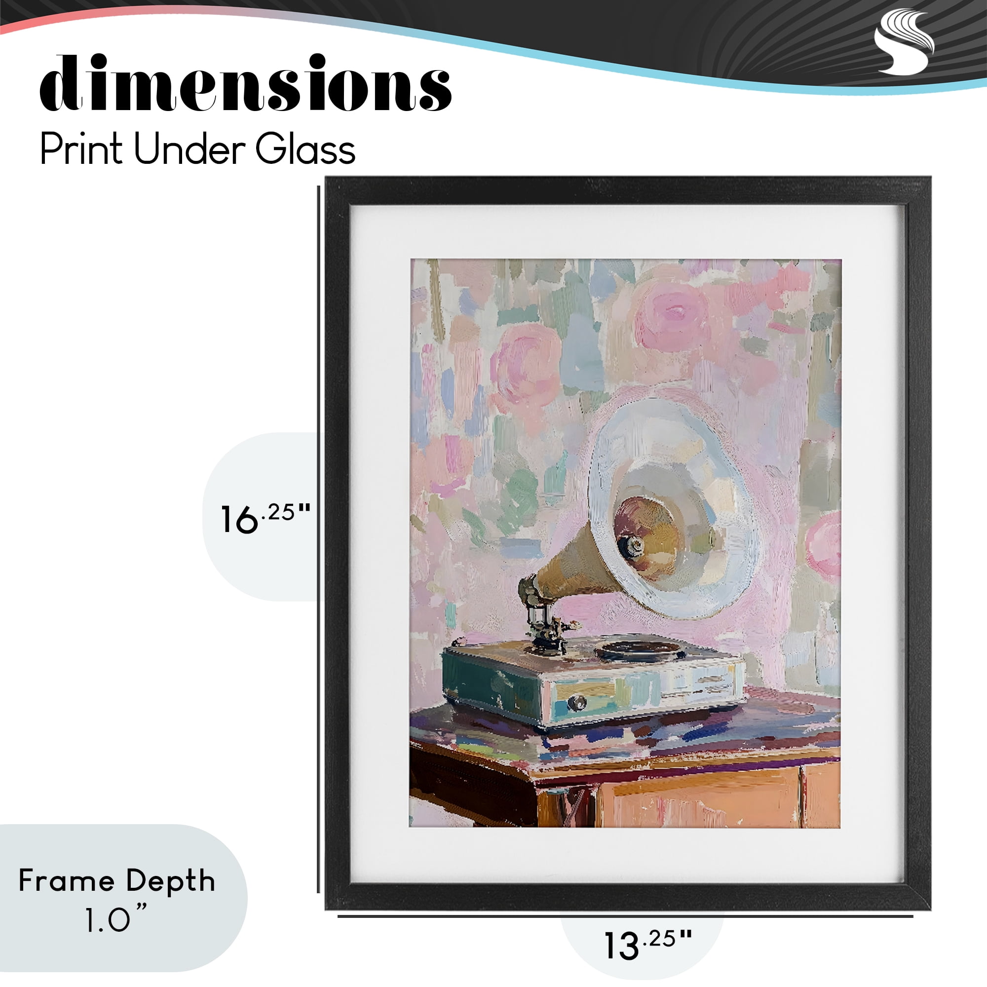 Stupell Industries Vintage Gramophone in Soft Pastels Black Framed Print Under Glass, design by The Prints Vibe