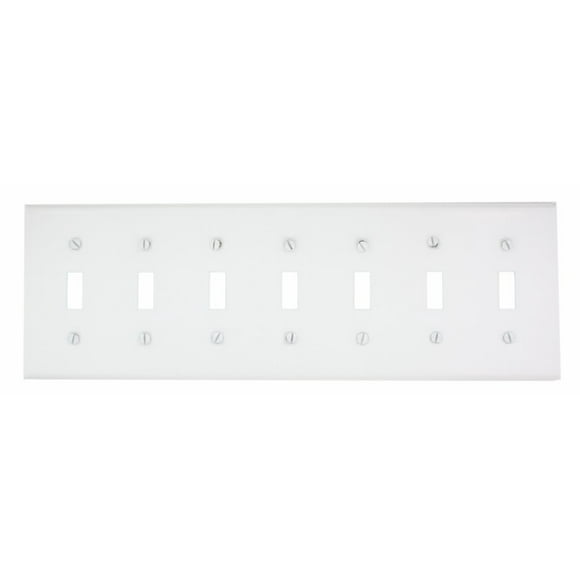 Leviton S601-W 7-Gang Toggle Device Switch Wallplate, Painted Metal, Device Mount, White