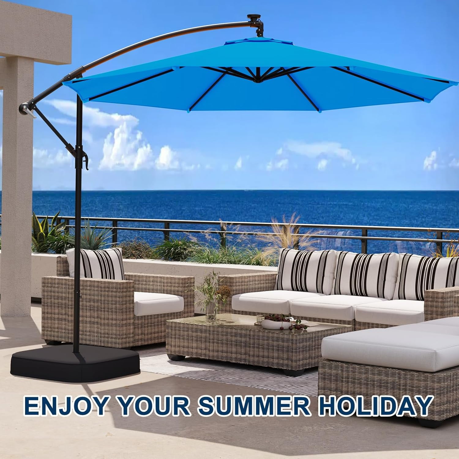 リール umbrella 9.65 ft. Aluminium Auto-tilt Patio Umbrella in Blue with