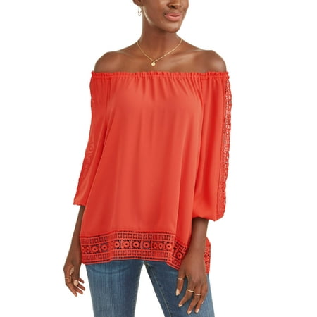 - Women's Crochet Trim Blouse