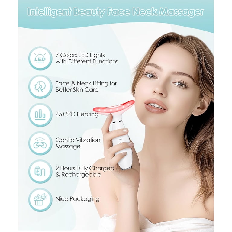 7 Color Neck Face Massager - Facial Massager Tool for Skin Care at Home, Vibrating  Face Massager with Thermals, Galvanic Machines White