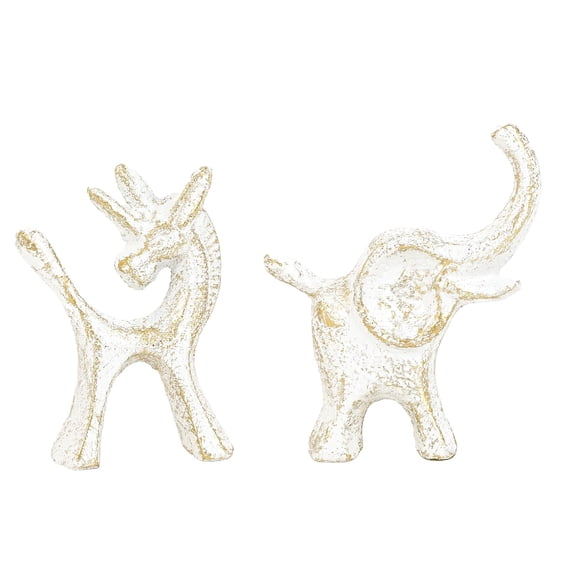 Sungmor Cast Iron Small Animals Statues, 2pcs White Cute Animal Figurines, Home Office Decor Accent, Bookshelf, Desk, Cabinet Decorative Ornaments