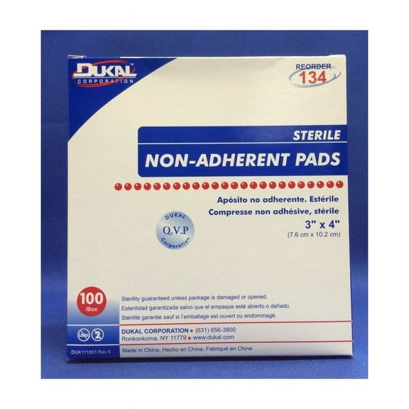 Dukal 134 Sterile Non-Adherent Pads – 3" x 4", Box of 100