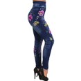 thumbnail image 2 of Miqool Women's Floral Denim Print Fake Jeans Stretch Skinny Seamless Pull-On Leggings Buttery Soft Tummy Control High Waisted Yoga Leggings, 2 of 4