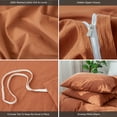 thumbnail image 4 of MooMee Duvet Cover Set 100% Washed Cotton Linen Like Textured Breathable 3 Piece (Rust Brown, King), 4 of 5