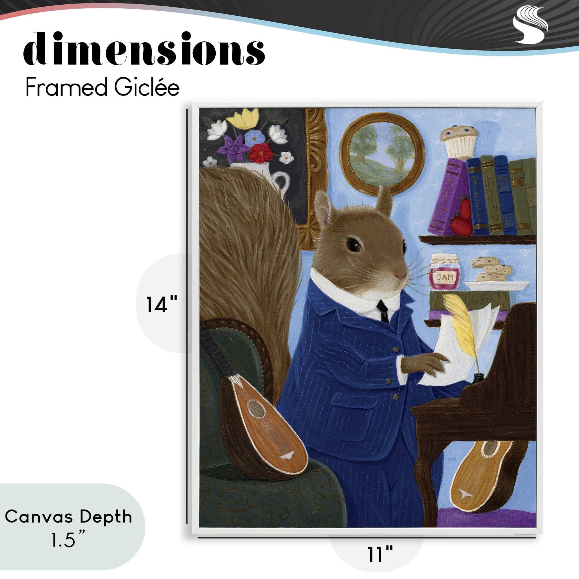 Stupell Industries Gentleman Squirrel Composing White Framed Giclee Art, design by Gina Matarazzo