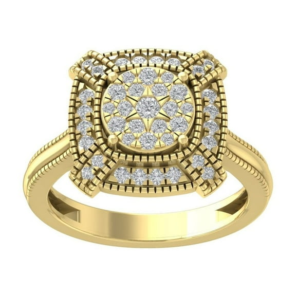 ARAIYA FINE JEWELRY 10K Yellow Gold Diamond Halo Cluster Ring (1/2 cttw, I-J Color, I2-I3 Clarity) Size 6