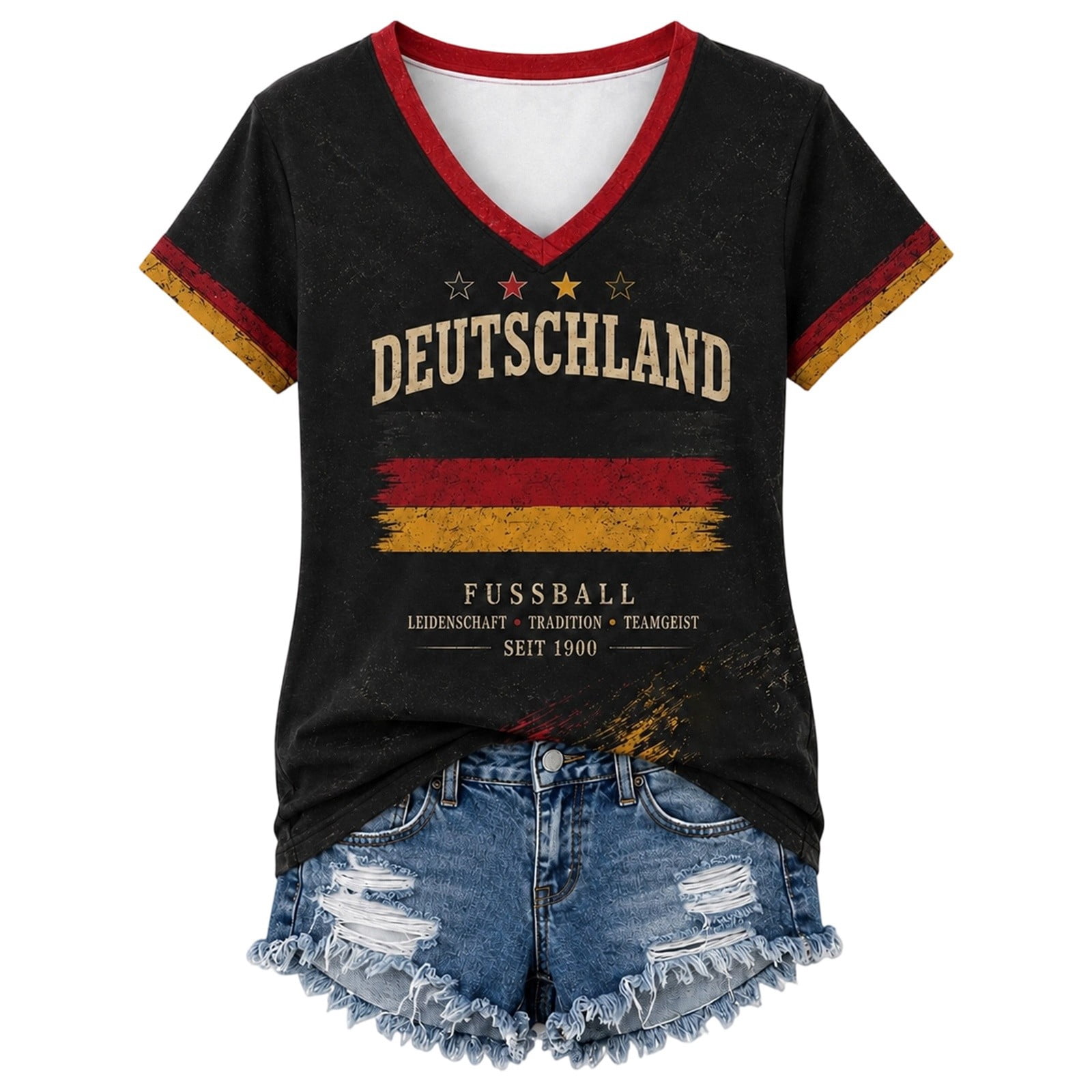 Women's Football Jersey Shirts Germany V Neck Short Sleeve German Graphic Crew Neck T Shirt Top Casual Summer Tee Tops XXL