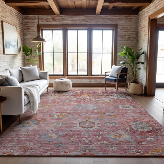 Addison Rugs Mayfield Premium Machine Washable Traditional Global Pink Rectangle Rug, 10' x 14'