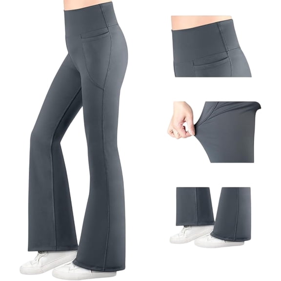 CCRFTGI Flare Leggings for Child Girls Size 8 High Waist Yoga Leggings Athletic Sports Bell Bottoms Casual Leggings Dark Gray With Pockets 11-12 Years