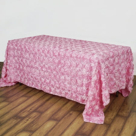 Pink Satin Rosette - Efavormart Rosette/ Rose Pattern Rectangle Tablecloth 90x156 for Kitchen Dining Catering Wedding Birthday Party Decorations Events