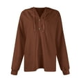 thumbnail image 6 of jtjvou Hoodies for Women Knit Long Sleeve Drawstring Button V Neck Casual Pullover Sweatshirt Hooded Tops Brown XL, 6 of 7
