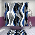 thumbnail image 4 of 4 Piece Blue and Black Striped Shower Curtain Set Grey and White Bathroom Set, 4 of 13