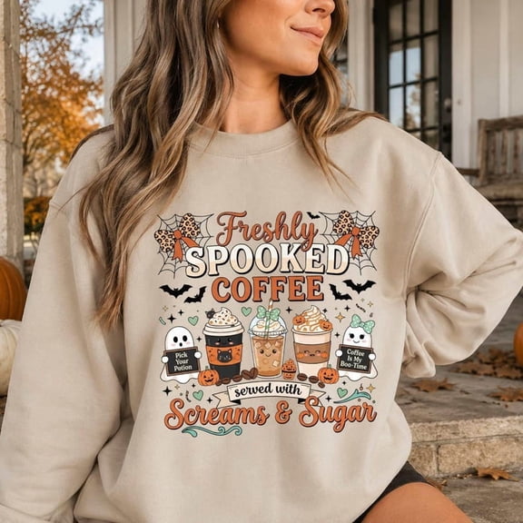 Freshly Spooked Coffee Sweatshirt, Halloween Women Sweatshirt