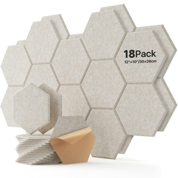Paquete de 18 paneles acústicos Soundsbay, hexagonales, beige, 30 x 26 x 1 cm