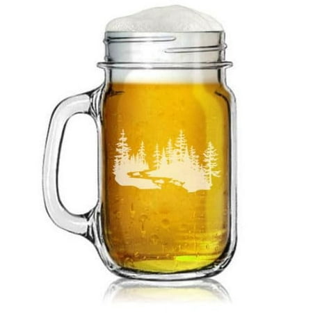 

16oz Mason Jar Glass Mug w/Handle Gift River In The Forest Nature Outdoor Hunting Hiking